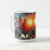 キャッ読ト・コーヒーと街の窓の女性 コーヒーマグカップ (正面左)