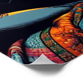 キャッ読ト・コーヒーと街の窓の女性 ポスター (角)