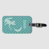 キャッ遊ト・ウィズ・ムーン・アンド・スター・ティール(緑がかった色)パーソナライズされた ラゲッジタグ (正面横)