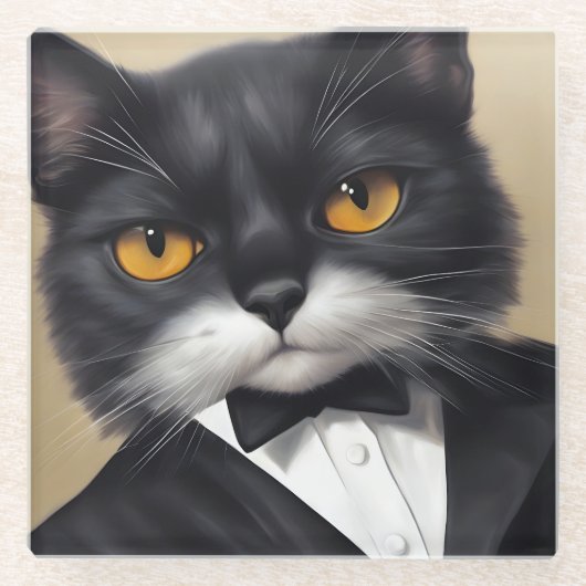 キャッ頭が切れるト ガラスコースター (正面)