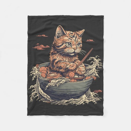 キャッ食べト・ラーメン金和賀の波 フリースブランケット (正面)