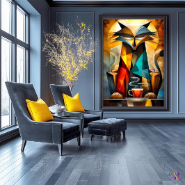 キャッ魅力的ト – Cubist Pherify with Coffee ポスター