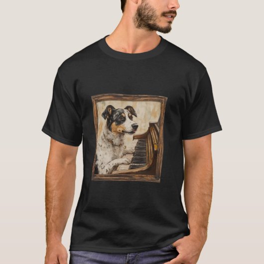 キャトルドッグ ピアノ 犬 Tシャツ (正面)