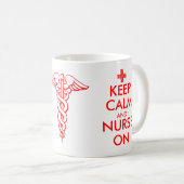 キャドセオ保ス記号とマグカップ上の穏やかさとナース コーヒーマグカップ (正面右)