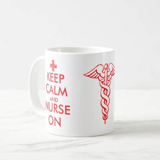 キャドセオ保ス記号とマグカップ上の穏やかさとナース コーヒーマグカップ (正面左)