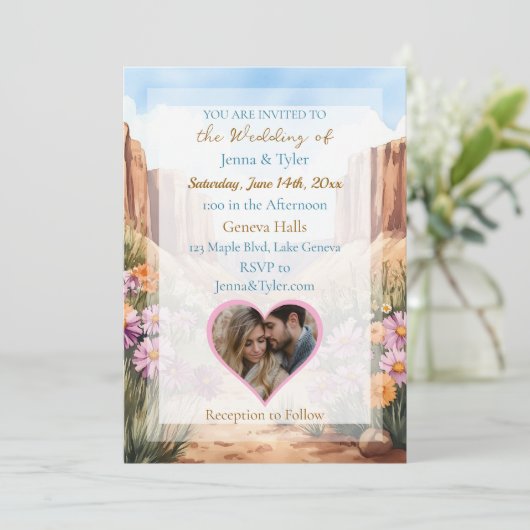 キャニかわいらしオンをテーマ結婚にした 招待状 (スタンド正面)