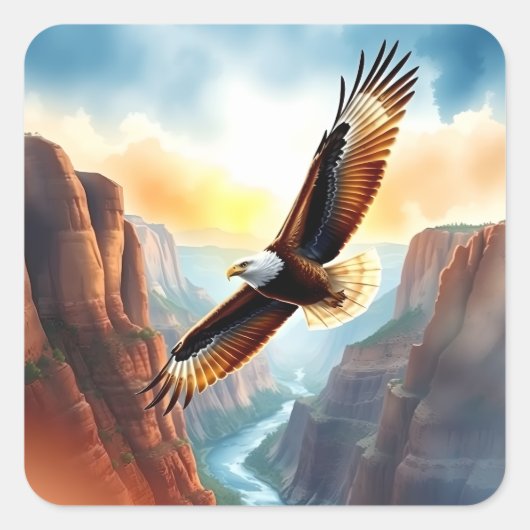 キャニオンの上飛んでいるの美しい鷲 スクエアシール (正面)