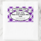 キャニングパーソナライズされたジャールラベル、パープルギンガムジャム 長方形シール (バッグ)