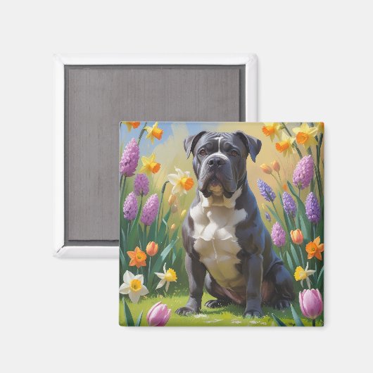 キャネコルソ 犬 春の花 絵画 マグネット (正面/裏面)