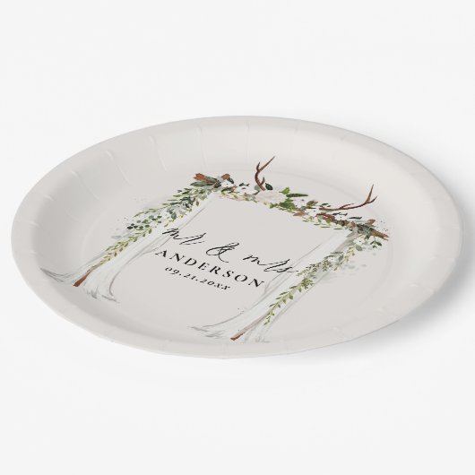 キャノピーの田舎植物結婚学のmrとmrs文字  ペーパープレート (アングル)