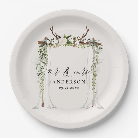 キャノピーの田舎植物結婚学のmrとmrs文字  ペーパープレート (正面)
