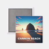 キャノンビーチオレゴンの夕日 マグネット (正面/裏面)