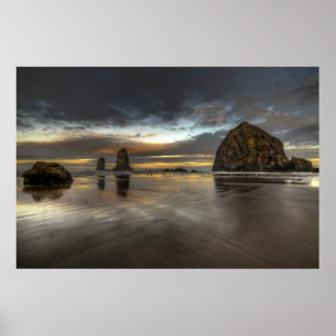 キャノンビーチLow Tide Oregon Pacific Poster ポスター