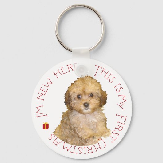 キャバションの子犬の初めてのクリスマス キーホルダー (正面)