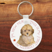 キャバションの子犬の初めてのクリスマス キーホルダー (正面)