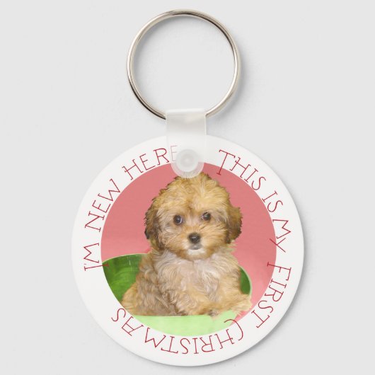 キャバションの子犬の最初のクリスマス キーホルダー (正面)