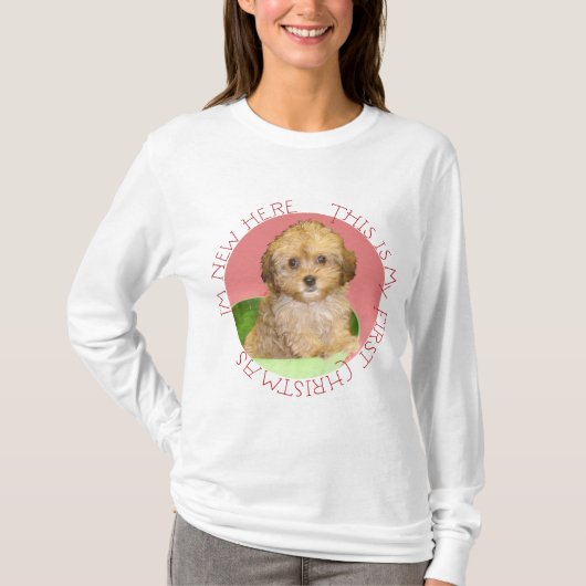 キャバションの子犬の最初のクリスマス Tシャツ (正面)