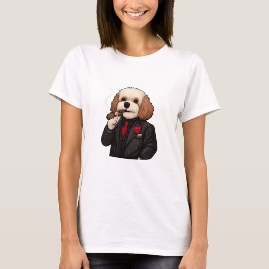 キャバプードン - おもしろマフィア犬の女性用Tシャツ Tシャツ (正面)