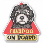 キャバプー・オン・ボード かわいいおもちゃの犬 赤色の交通標識 シール (正面)