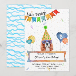 キャバリアスパニエルがパーティーを開く 犬の誕生日パーティー 招待状