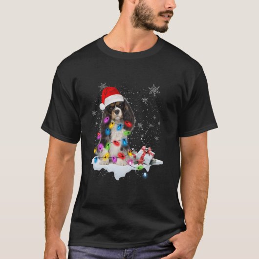 キャバリアドグッドサンタ愛犬家クリスマスライトギフト Tシャツ (正面)