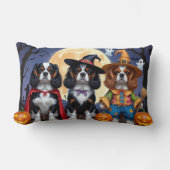 キャバリア・キング・チャールズ・スパニエルとカボチャのハロウィーン ランバークッション (正面)