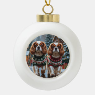 キャバリア・キング・チャールズ・スパニエル クリスマス スノー セラミックボールオーナメント