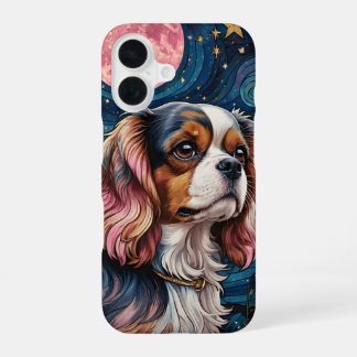 キャバリア・キング・チャールズ・スパニエル ステンドグラス 星 月 iPhone 16ケース