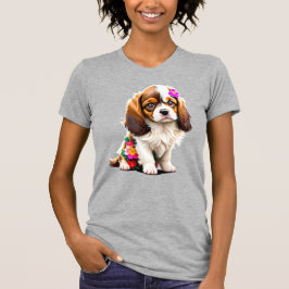 キャバリア・キング・チャールズ・スパニエル・パピー・フラワー・ウィメンズ Tシャツ