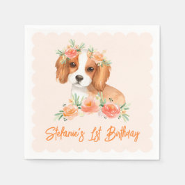 キャバリア・キング・チャールズ・スパニエル ピーチ 犬の誕生日 スタンダードカクテルナプキン