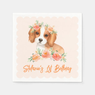 キャバリア・キング・チャールズ・スパニエル ピーチ 犬の誕生日 スタンダードカクテルナプキン