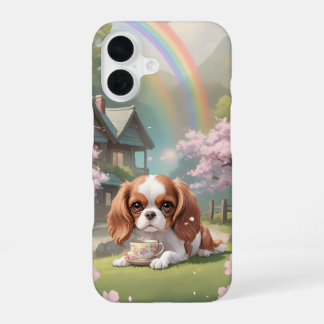 キャバリア・キング・チャールズ・スパニエル 桜と虹 iPhone 16ケース