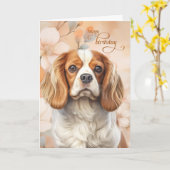 キャバリア・キング・チャールズ・スパニエル 犬の花の誕生日 カード (黄色い花)