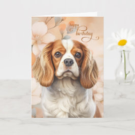 キャバリア・キング・チャールズ・スパニエル 犬の花の誕生日 カード