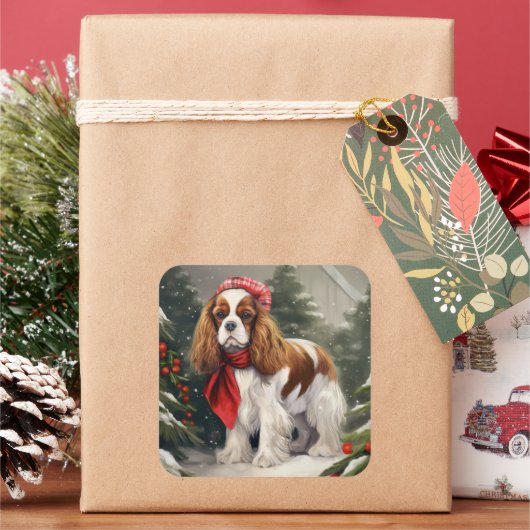 キャバリア・キング・チャールズ・スパニエル 犬 クリスマス スクエアシール (クリスマス)