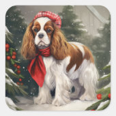 キャバリア・キング・チャールズ・スパニエル 犬 クリスマス スクエアシール (正面)