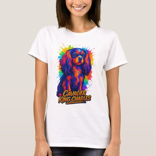 キャバリア・キング・チャールズ・ポップアート Tシャツ (正面)
