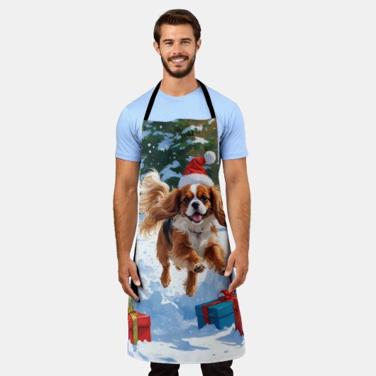 キャバリエールキングチャールズスパニエル犬スノーとクリスマス エプロン (着用した状態)