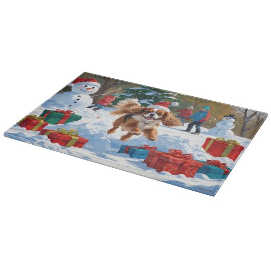 キャバリエールキングチャールズスパニエル犬スノーとクリスマス カッティングボード (角)