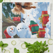 キャバリエールキングチャールズスパニエル犬スノーとクリスマス キッチンタオル (折り畳み)