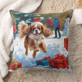 キャバリエールキングチャールズスパニエル犬スノーとクリスマス クッション (ブランケット)