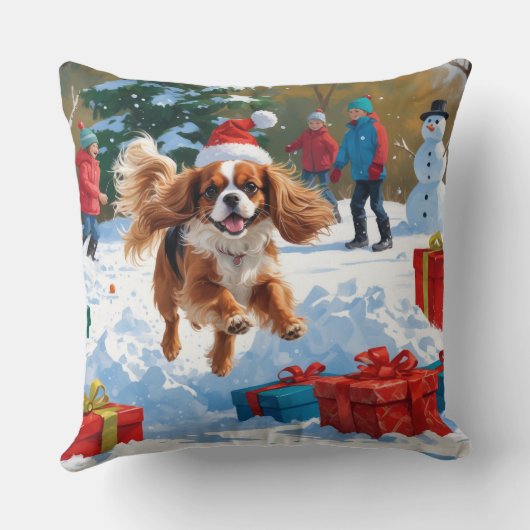 キャバリエールキングチャールズスパニエル犬スノーとクリスマス クッション (裏面)