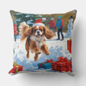 キャバリエールキングチャールズスパニエル犬スノーとクリスマス クッション (正面)