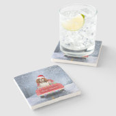 キャバリヤーキングチャールズスパニエル犬ドッグスノースクリスマス ストーンコースター (横)