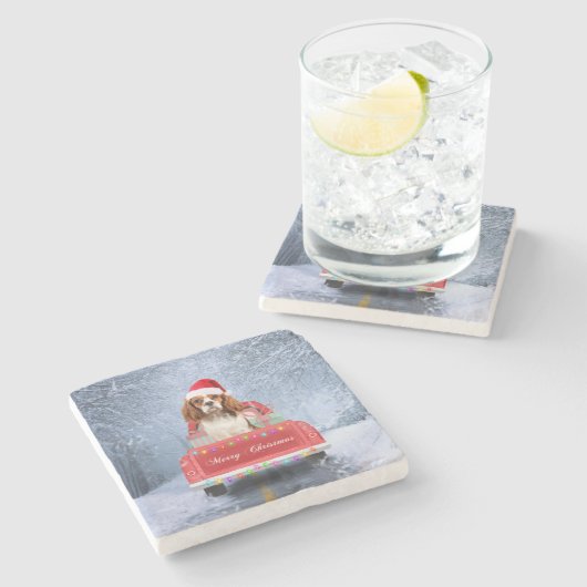 キャバリヤーキングチャールズスパニエル犬ドッグスノースクリスマス ストーンコースター (横)