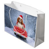 キャバリヤーキングチャールズスパニエル犬ドッグスノースクリスマス ラージペーパーバッグ (裏面アングル)