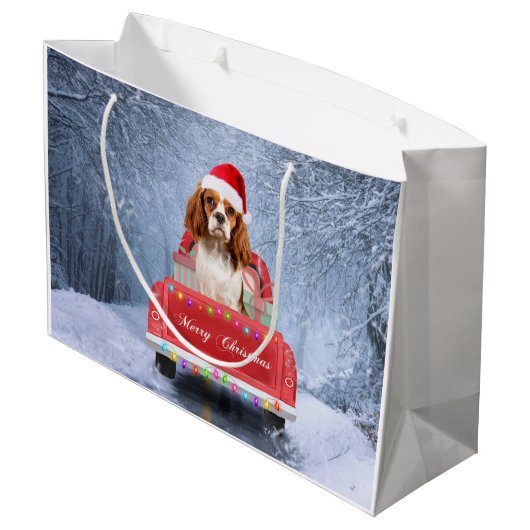 キャバリヤーキングチャールズスパニエル犬ドッグスノースクリスマス ラージペーパーバッグ (裏面アングル)