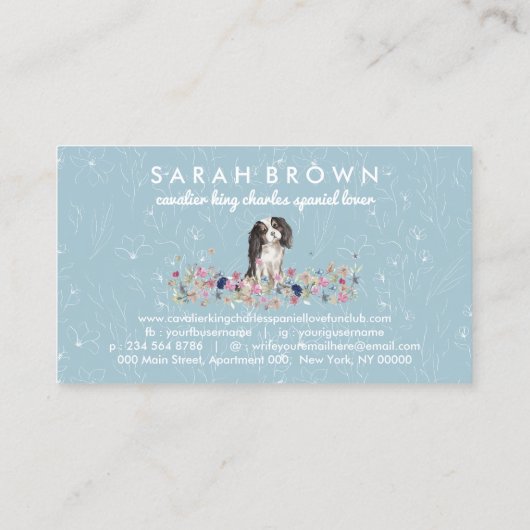 キャバリヤーキングチャールズスパニエル犬ドッグフラワーパターン 名刺 (裏面)