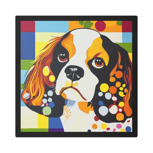 キャバ芸術的リエスパニエル犬ポートレート メタルプリント (正面)