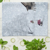 キャビンでのクリスマスの雪 キッチンタオル (折り畳み)